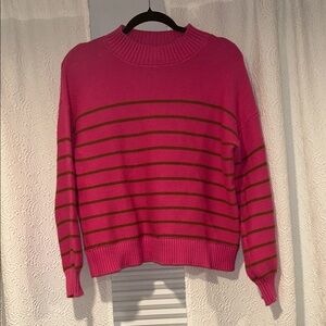 Stitch & Needle Cashmere Blend Crewneck Pink and Green Striped Sweater